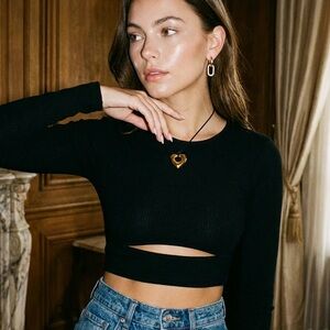 18k Gold Plated Heart Shape Pendant & Black Wax Rope Necklace Medallion